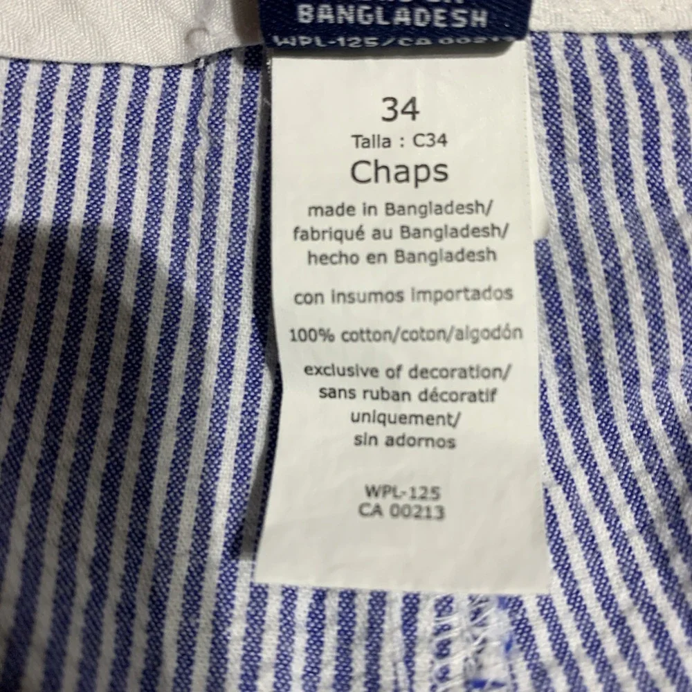 Chaps Shorts Mens 34 Seersucker Flat Front 100% Cotton Blue White Stripe‎ Casual
